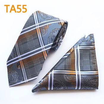 

Classic Design 8cm Men Formal Necktie Set Fashion Plaids Paisley Pattern Ties with Handkerchief Pocket Square