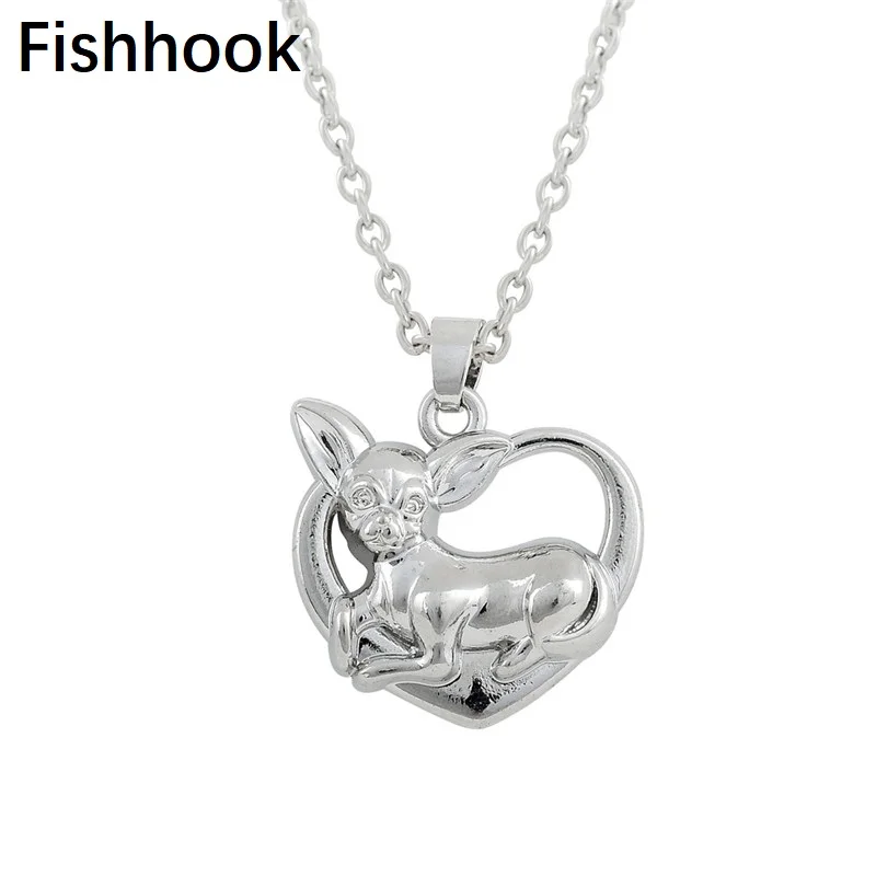 

Fishhook Dropshipping Cute Chihuahua Dog Charm Necklace Silver Tone Animal Pet Jewelery for Dog Lover