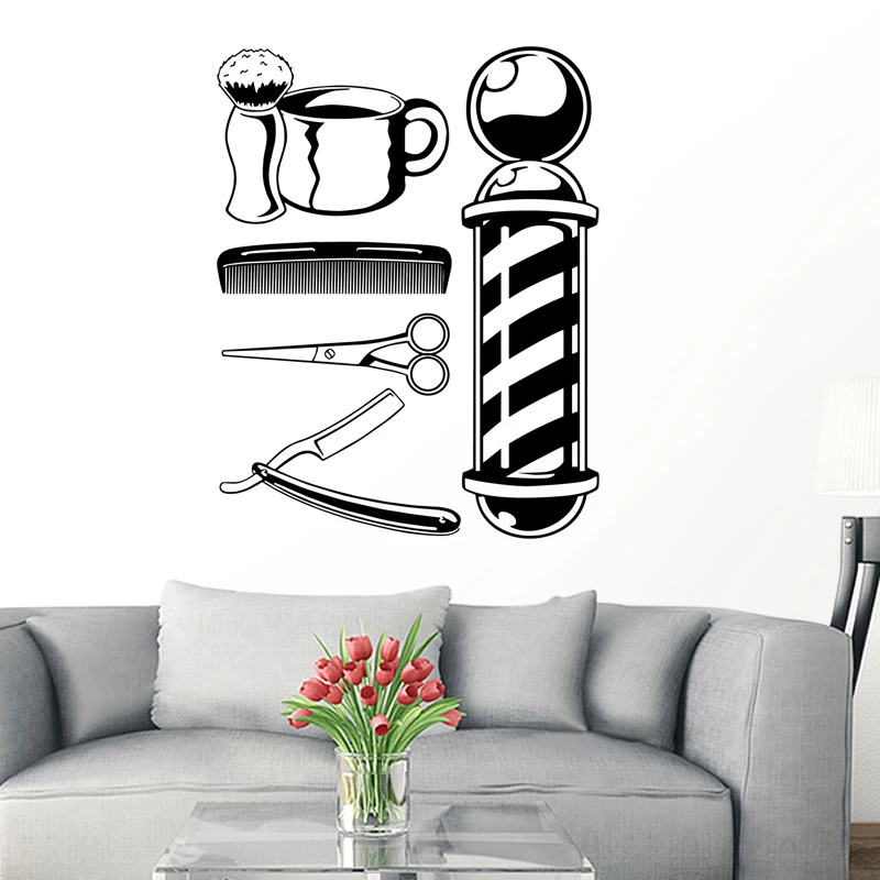Man Barber Shop Sticker Name Chop Bread Decal Haircut Shavers Posters Vinyl Wall Art Decals Decor Windows Decoration Mural