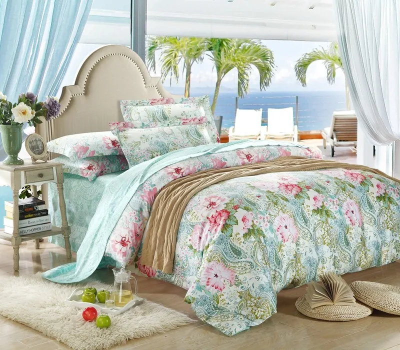 100 Egyptian Cotton Luxury Mint Green Paisley Bedding Comforter Set King Queen Size Duvet Cover Bedspread Bed In A Bag Sheets Bedspread Fabric Bed Covers For Girlsbed Inflatable Aliexpress