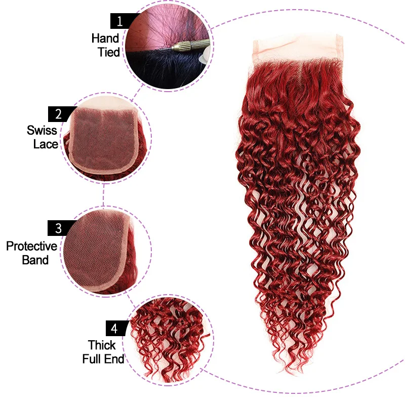 Сияющая Звезда бордовые красные пучки с закрытием 100% натуральные волосы цветные 4 малазийские кудрявые вьющиеся пучки с закрытием кружева
