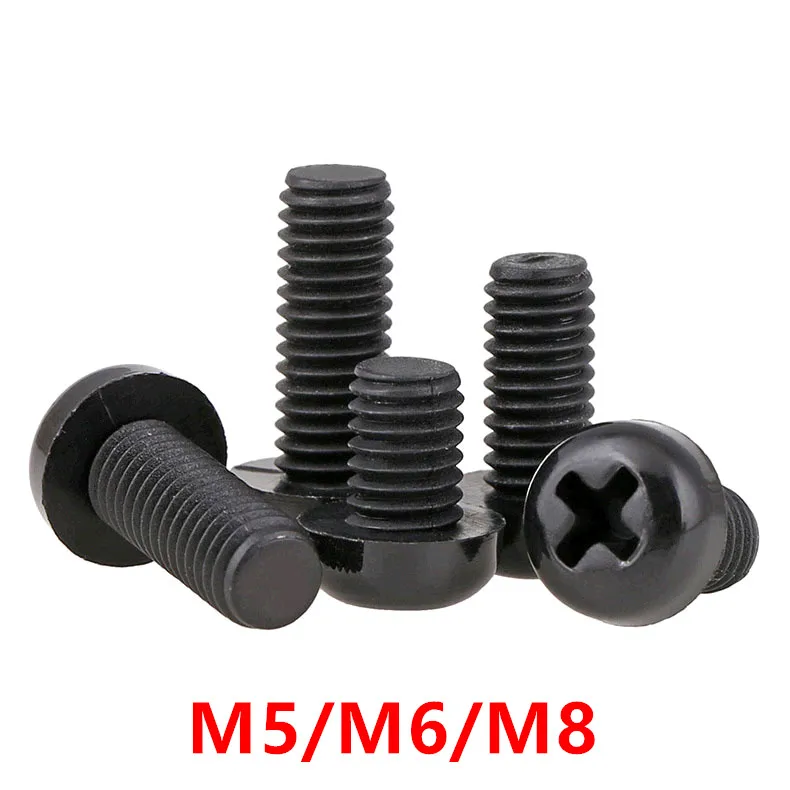 

100pcs M5 M6 M8 Black Plastic Nylon Round Pan Phillips Head Machine Screw Bolts Hex Nuts L=8mm - 50mm
