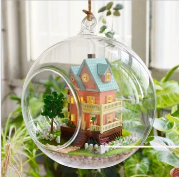 

Maisonette wood model DIY glass ball wooden doll house miniature dollhouse with lights free shipping