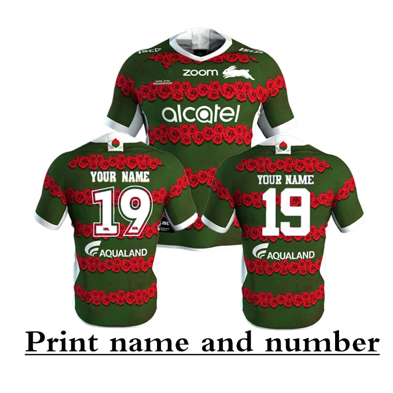 

2019 SOUTH SYDNEY RABBITOHS ANZAC RUGBY JERSEY size S-3XL Print name and number Top quality Free shipping