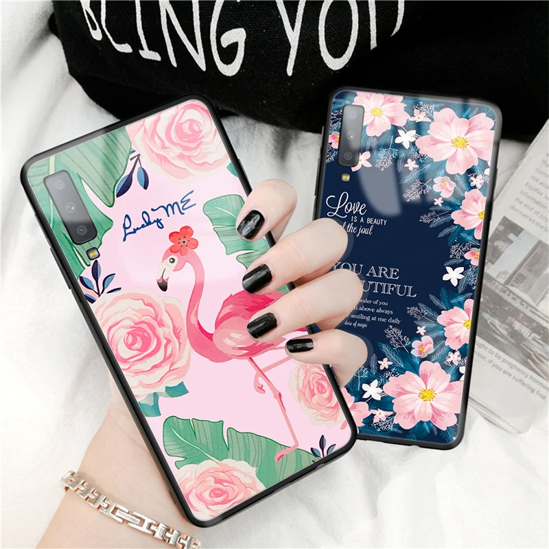Роскошный чехол из закаленного стекла для Samsung Galaxy A7 2018 S8 S9 S10 телефона Note 8 9 J4 J6 Plus