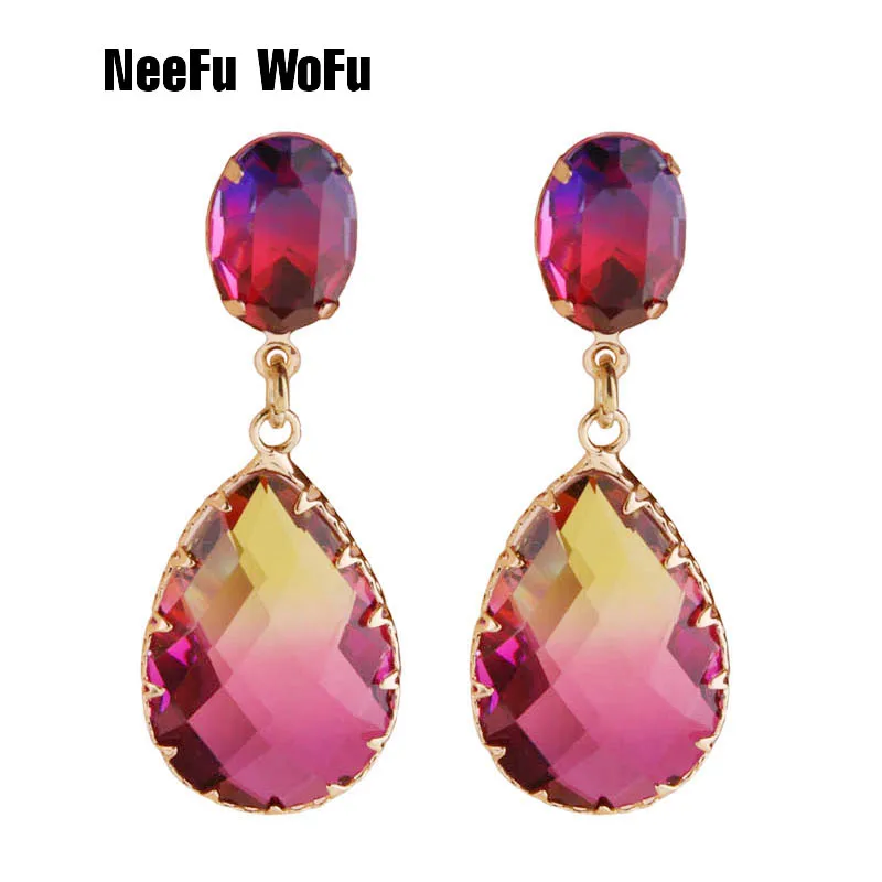 NeeFuWoFu Water Drop Earrings Glass earrings for women Big brinco Bohemian Crystal Earring Fashion Jewelry Gift Girl