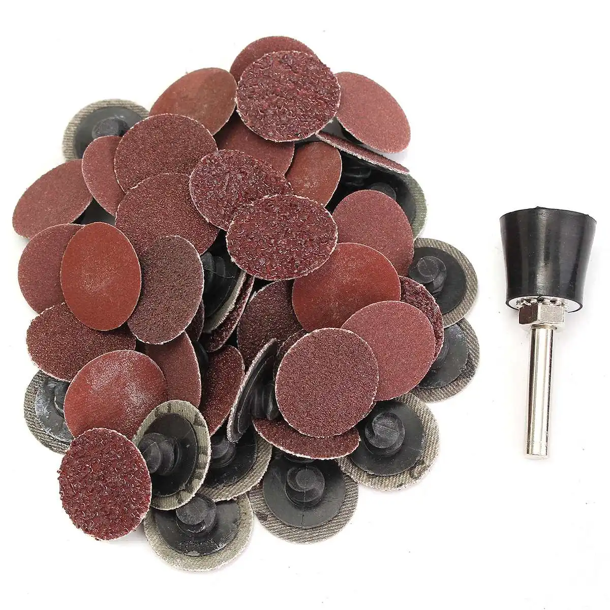 50pcs/set Sanding Disc + Mandrel Shank 1inch/25mm Roll Lock Roloc Type