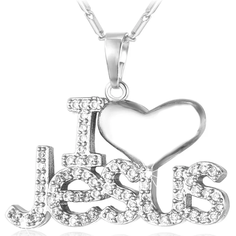 Ожерелье в форме сердца для женщин и мужчин, ювелирные изделия из циркония золотого цвета "I Love Jesus", ожерелье s& Кулоны, Кристиан P120 - Окраска металла: Родиевое покрытие
