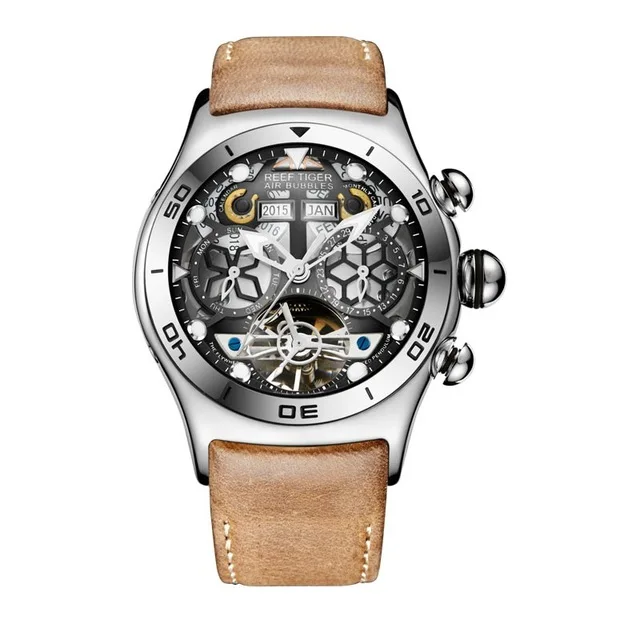 Риф Тигр Мужские часы механические кожаные деловые автоматические часы Топ Роскошные водонепроницаемые часы для мужчин relogio masculino RGA703Y - Цвет: RGA703-YBS