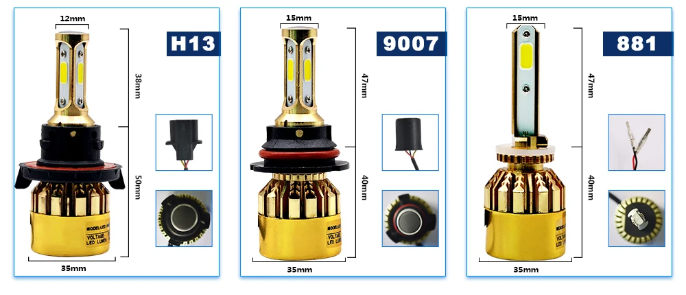 Светодиодный H7 H11 H4 H1 автомобилей головной светильник лампы S500 серии Золотой Хром роскошная версия H3 H8 HB3 HB4 881 туман светильник 72W фары для 8000LM 6500k
