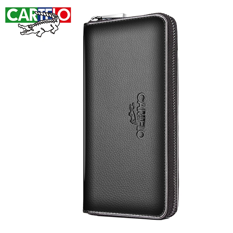 

Men's genuine leather wallet zipper around clutch classic male purse business soft long wallet casual cards holder