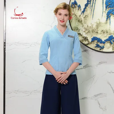 

Beauty salon work clothes female SPA health club foot bath technician Chinese style spring and summer 2019 new employee clothes