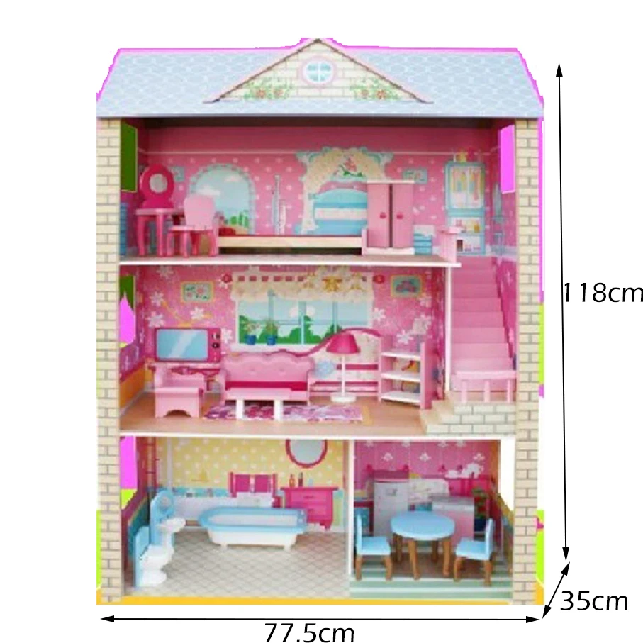 77,5*35*118 см супер большой деревянный кукольный домик Миниатюрный Кукольный домик мебель набор подарок на день рождения игрушки для детей детские подарки