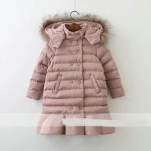 New Fashion Warm Girl Winter Clothes Solid Color Jacket Children Clothing Windbreaker Jackets Hooded Girls Thick Warm Long Coat