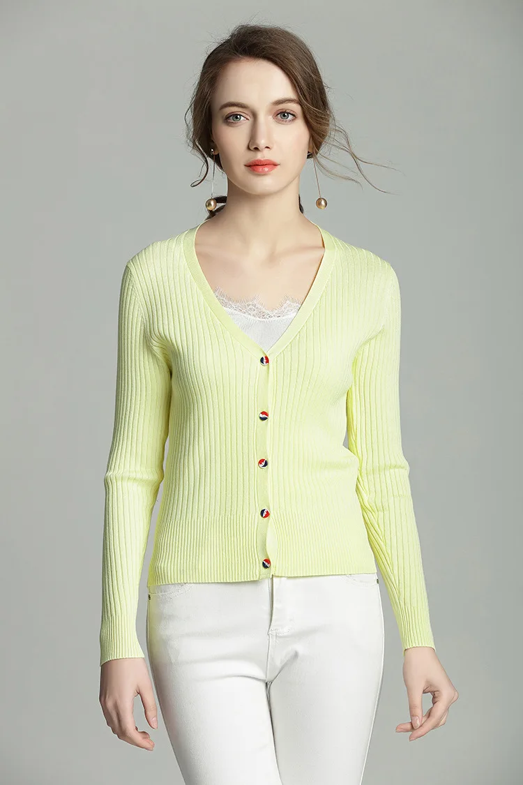 Women Slim V Neck Knitted Cardigan Long Sleeve Cropped Cardigan Sweaters Ladies Solid Shrugs for Women Short Cardigans Candy D76