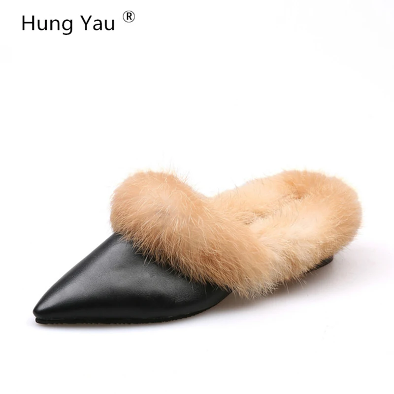 

Hung Yau 2017 Plush Lady Flats Woman Shoes Winter Shoes Microfiber Fur Square Toe Slip-On Fashion Casuals Zapatos Mujer Size US8