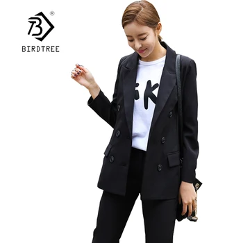 

2018 Spring Simple Style Fashion Double Button Tops Women 2 Two Piece Set Solid Jacket & Pant Blazer OL Loose Hot Sale S83415F