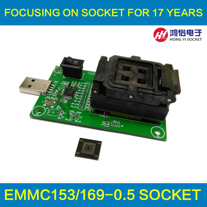 eMMC153/169 socket with USB nand flash test socket size 14x18 Pin Pitch 0.5mm for BGA169 BGA153 testing Clamshell Structure