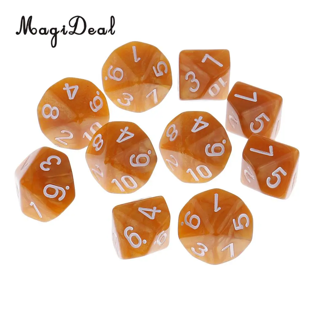 MagiDeal New Hot Sale 10Pcs Plastic Polyhedral 10-Sided Dice D10 for Funny Family Party Bar Club Dice Game Acce 5 Colors Option