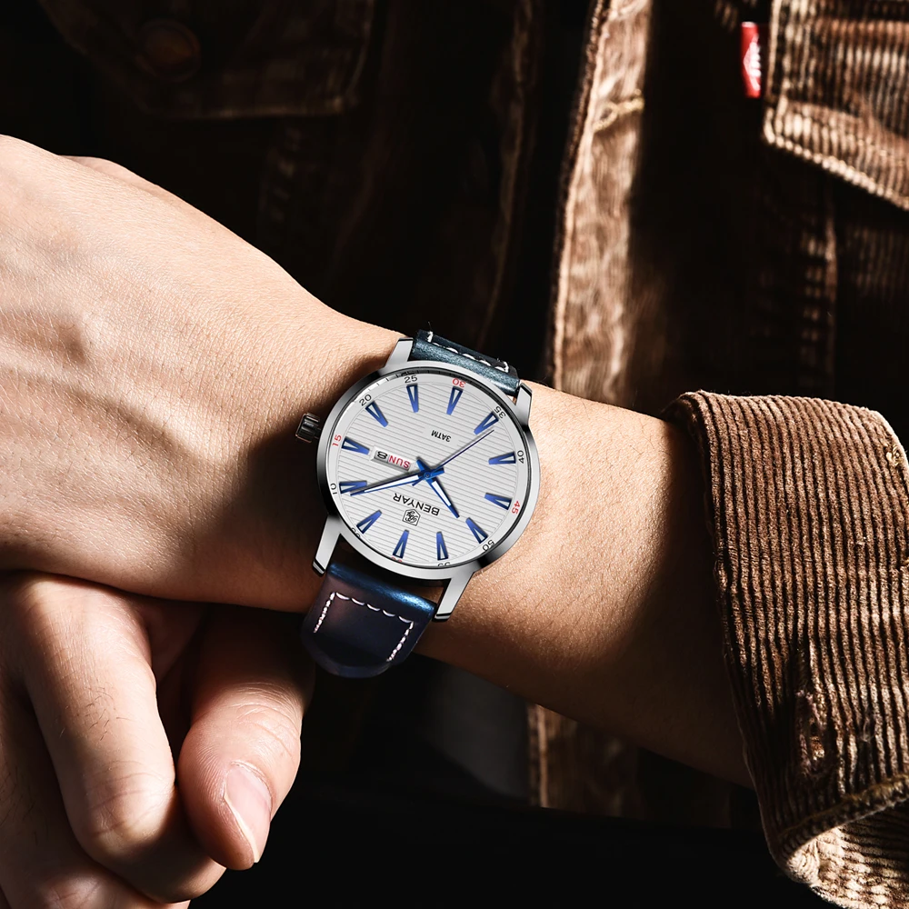 Топ люксовый бренд BENYAR новые мужские кожаные кварцевые часы Модная Неделя с датой часы Reloj Hombre спортивные часы relogio Masculino