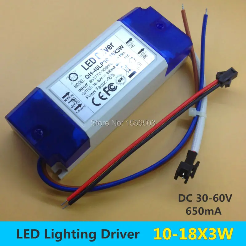 

LED Lamp Lighting Driver 10-18X3W 600ma 650ma DC 30-60V 30W 40W High Power AC DC Transformer for Grow Light Floodlight Spotlight