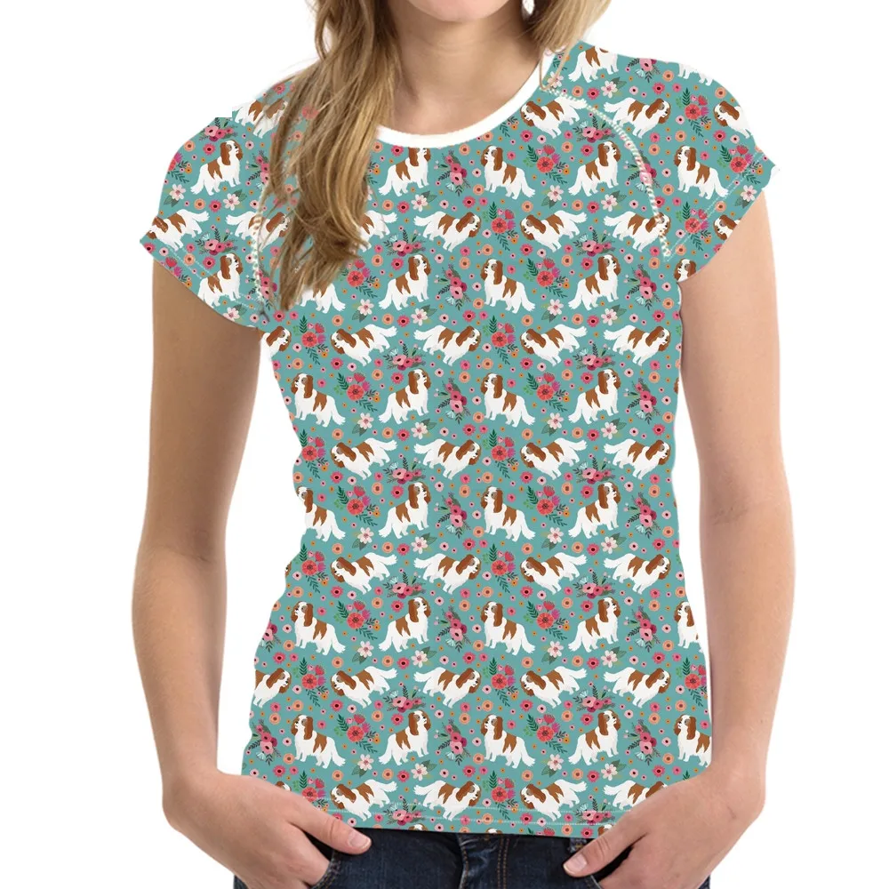 

Cute Puppy Cocker Spaniel Flower Pattern Women Summer T Shirts Fahsion Short Sleeve Tops Tee Fitness Casual T-shirts