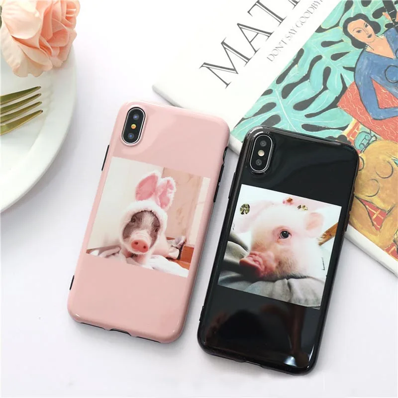 WOTP suave parejas caja del teléfono del cerdo de la historieta para iphone 7 Plus para iphone X 6 6 S 7 8 lindo conejo suave cubierta trasera Fundas