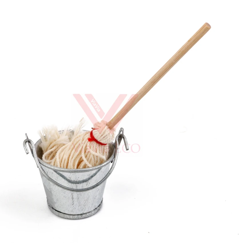 

1:12 Dollhouse Miniature Kitchen Garden Mop Bucket Furniture Toy