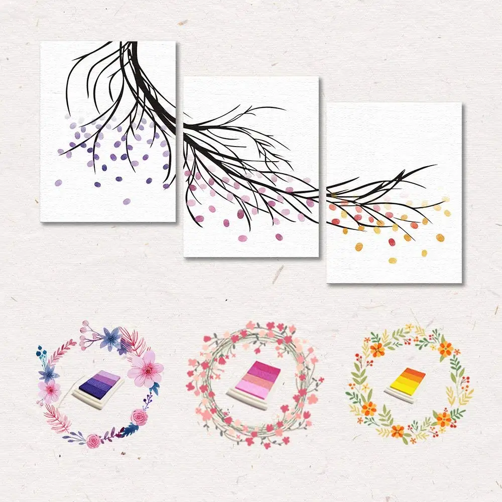 

Fingerprints Tree Creative DIY Guest Signature Sign-in Book Canvas Fingerprints Tree Painting for Wedding Birthday Party 3 PACK
