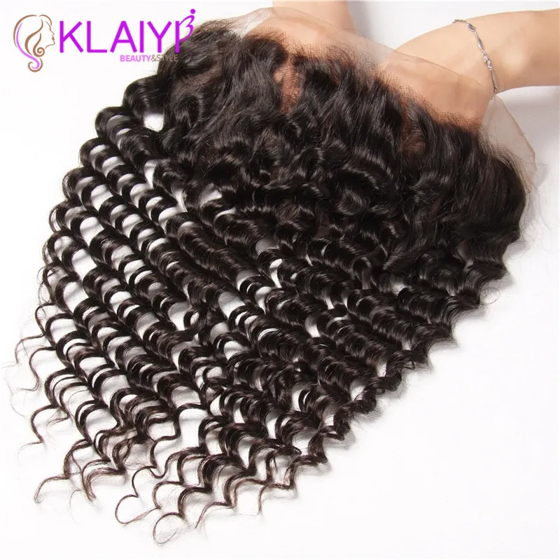 Klaiyi Hair Frontals Brazilian Hair Deep Wave Bundles With Frontal 13X4 Human Hair Lace Frontal With 4 Bundles Remy Hair Weave