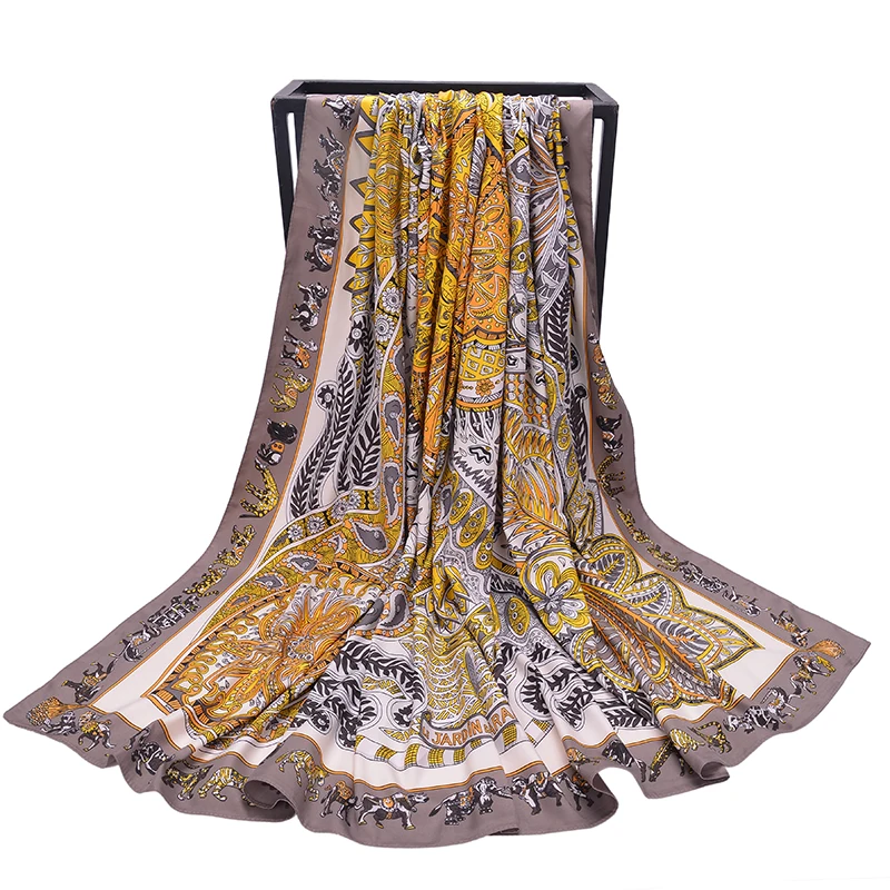 Твил Шелковый женский шарф квадратный Пейсли хиджаб популярный 130*130 роскошный бренд платок Дамская шаль летние шарфы