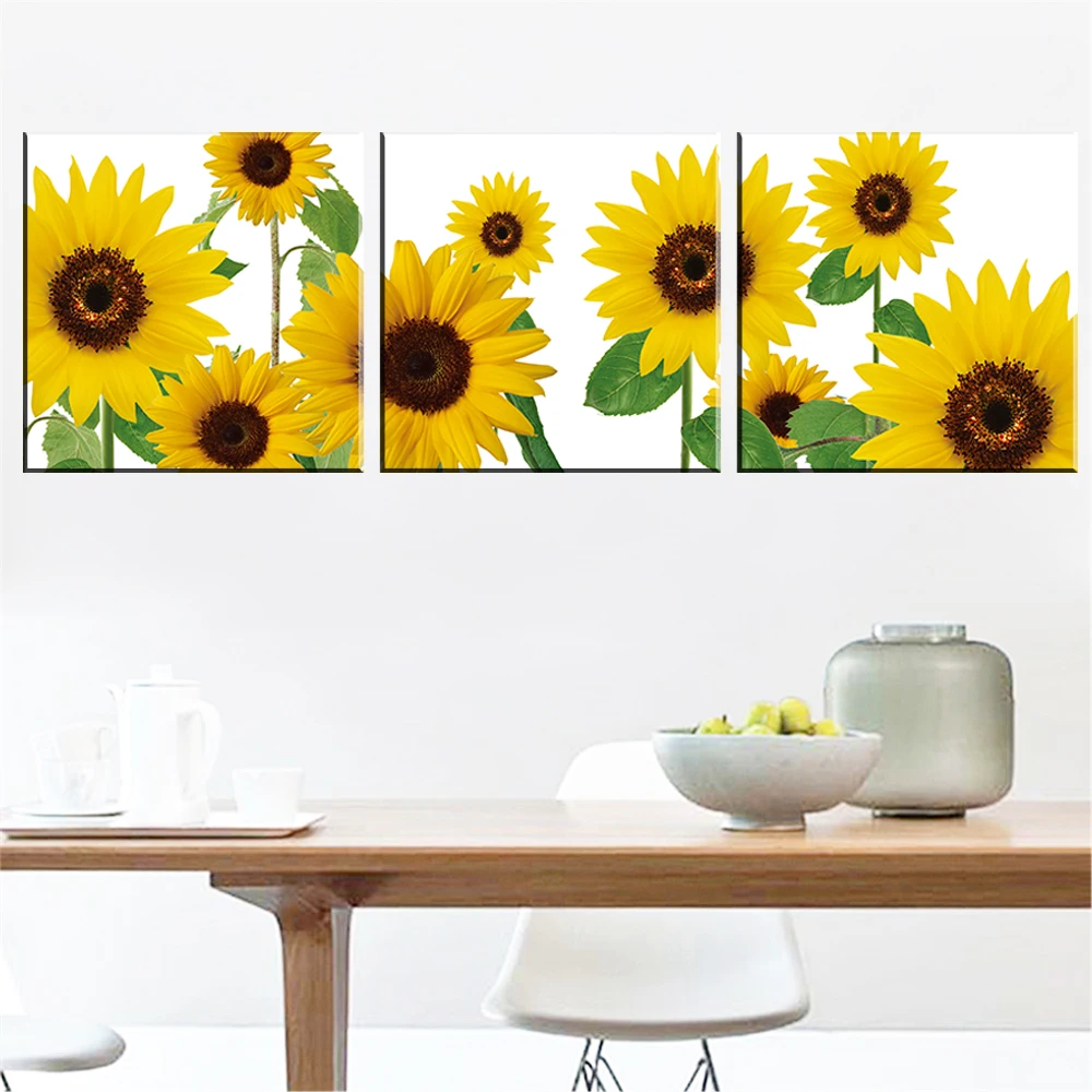 No Frame Modern Sunflower Oil Picture Abstract Painting on Canvas Wall Art Sticker Flowers Home Decor Room Decoration 3 Panel | Дом и сад