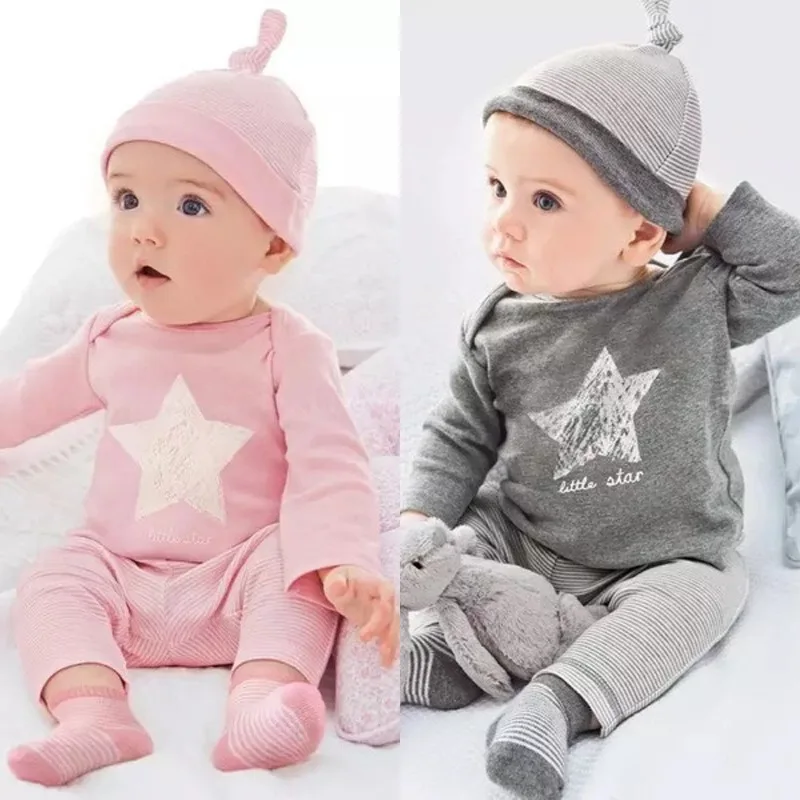 

Lovely Star Baby Sleepwear Tops+Long Pants+Hat Baby Gifts Baby Clothes Newborn Kids Boys Girls Nightwear Outfit 3pc