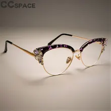 Роскошные оправы для очков кошачий глаз, женские блестящие стразы, фиолетовые Цветочные CCSPACE, брендовые дизайнерские очки, оптические очки 45120