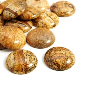 

Pandahall 50pcs/lot Dark Goldenrod Half Round Dome Picture Semi-precious Stone Cabochons, about 26mm in diameter, 6~7mm thick