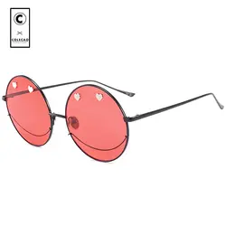 COLECAO Для женщин Карамельный цвет солнцезащитные очки 2018 тренд круглый металлический рамки личности смайлик UV400 Лето Для женщин