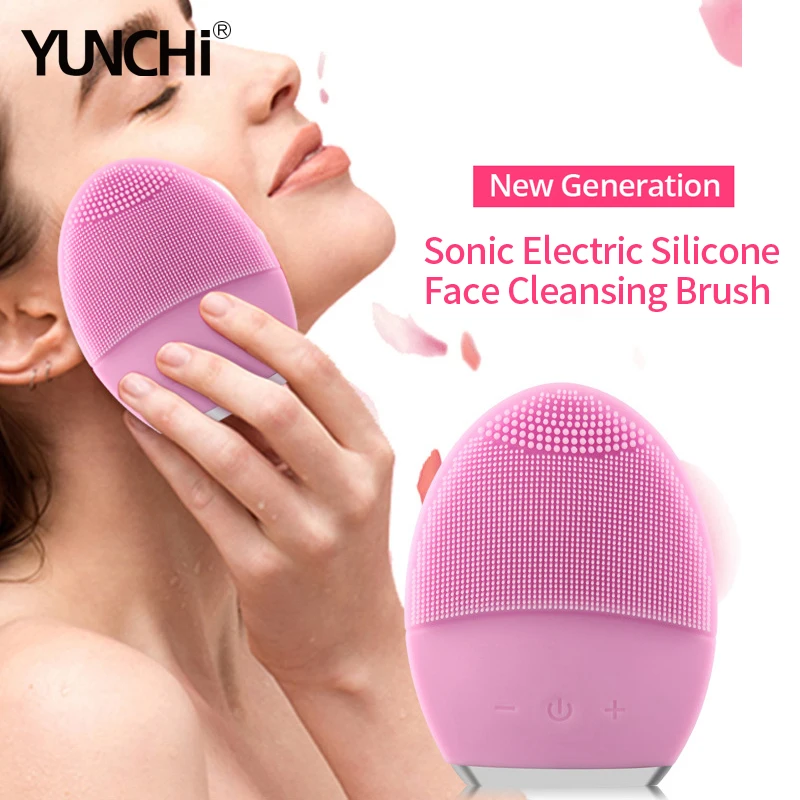 Sonic Electric Facial Cleansing Brush Double Face Silicone Bristles Adjustable Frequency Waterproof USB Charging Face Cleanser