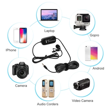 

K&F Concept Lavalier Microphonee Portable External Mic with Clip-on Recording System for Gopro Hero 7 Smart Phones DSLR Cameras