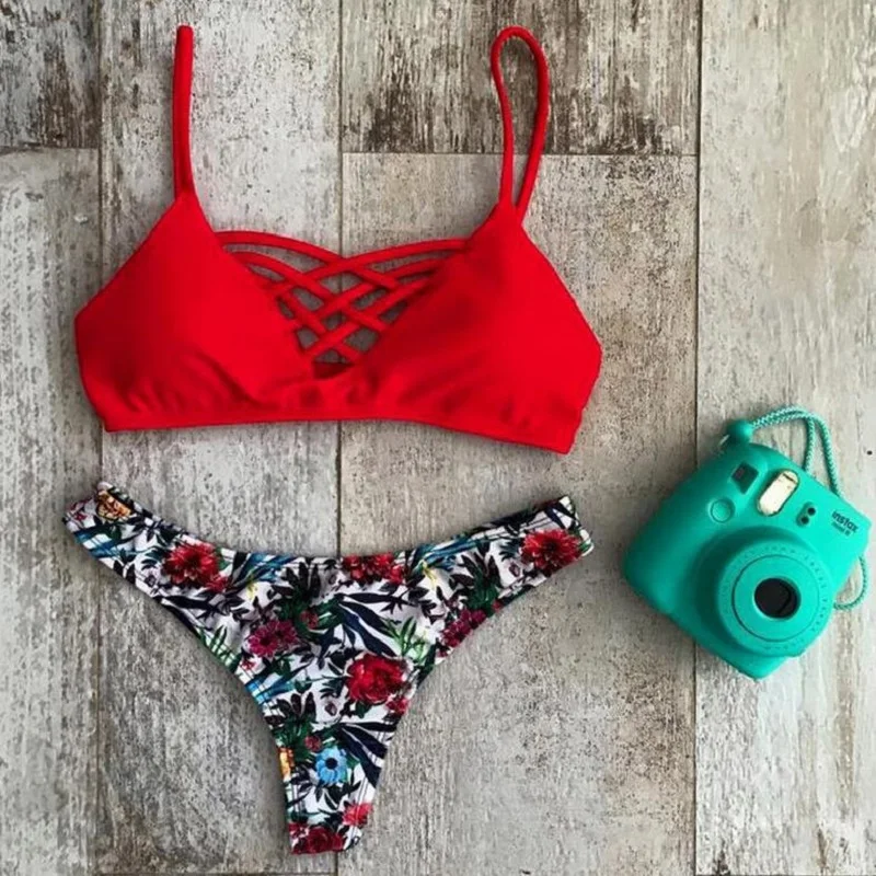 

Bikinis 2019 Mujer Vintage Women's Swimwear 2019 Set Floral Print Bikini Set Swimming Two-piece Swimsuit Swimwear Beach Set