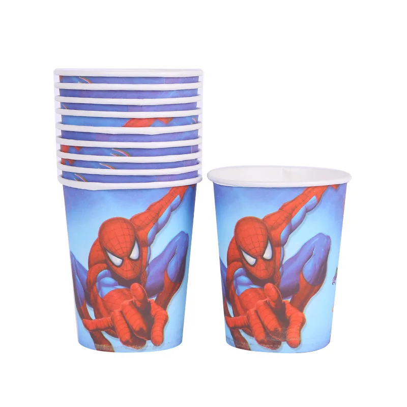 Для 10 детей супер герой Человек-паук одноразовые чашки покрытие стола пластины нож вилка ложки стикеры день рождения принадлежности украшения - Цвет: 10pcs cups