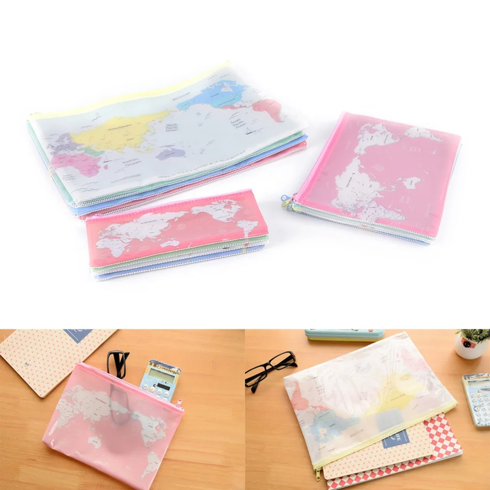 Filing Bags Cases World Map Pattern A4 A5 B6 Mini File Bag Document Bag File Folder Stationery Wholesale Low Price