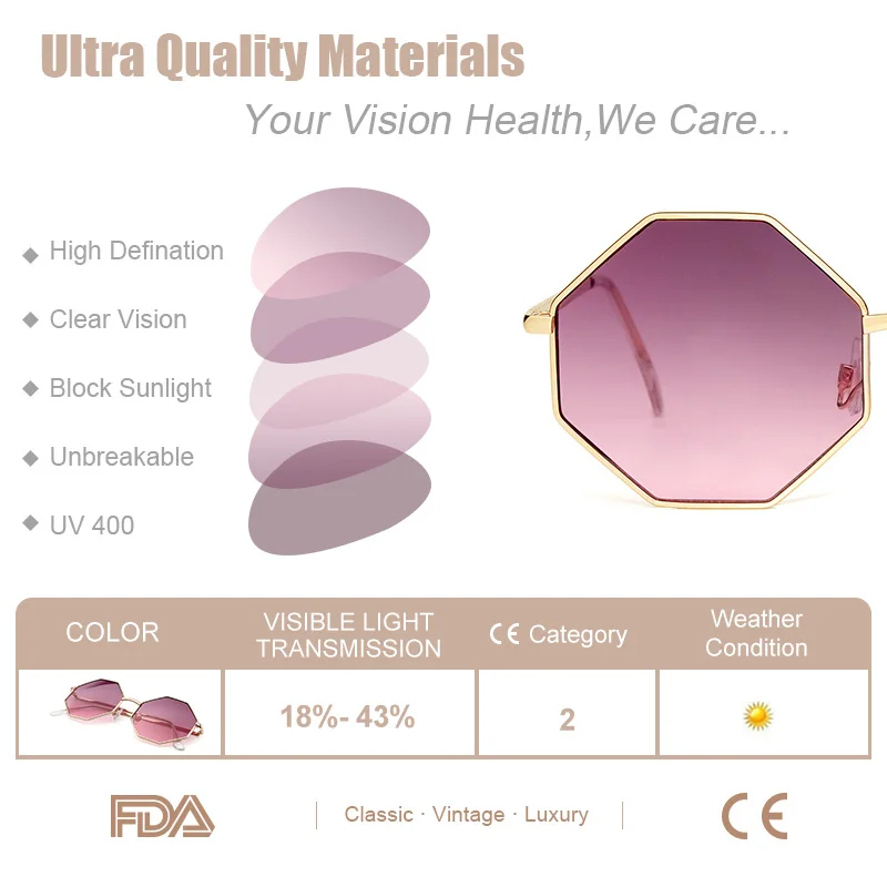 Fashion Sunglasses Women Brand Designer Metal Frame Polygon Clear Lens Sunglasses Men Vintage Sun Glasses De Sol Feminino UV400