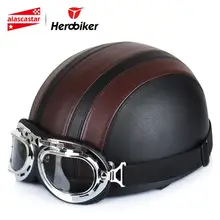 Motorcycle Helmet Synthetic Leather Vintage Motorcycle Cruiser Touring Open Face Half Motor Scooter Helmets Visor Goggles