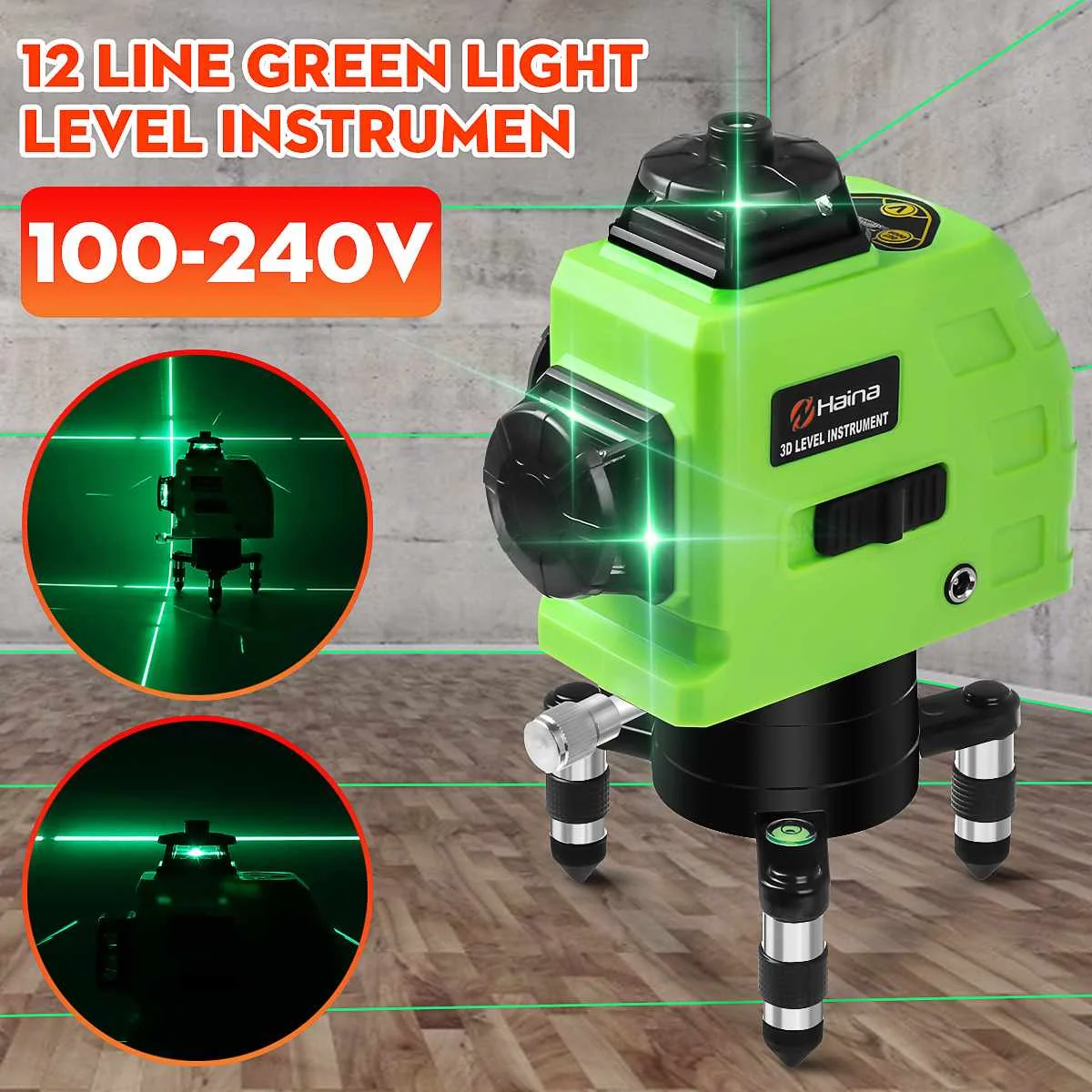 

12 Lines 3D Green Laser Level 100-240V Self-Leveling 360 Degre Horizontal & Vertical Cross Super Power Green Laser Beam Line