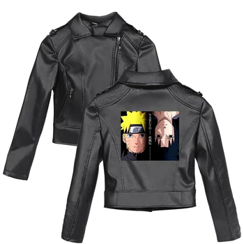 

NARUTO PU Leather Printed Cool Jackets Black Women Kpop Streetwear Leather Outwear Jacket Fashion Casual Coats