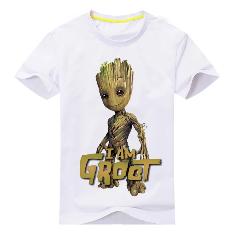 Детская футболка «I Am Groot» для детей, летняя футболка с короткими рукавами, топы, одежда детские Забавные футболки с 3D принтом, костюм топ для мальчиков и девочек, DX038 - Цвет: White Shirt