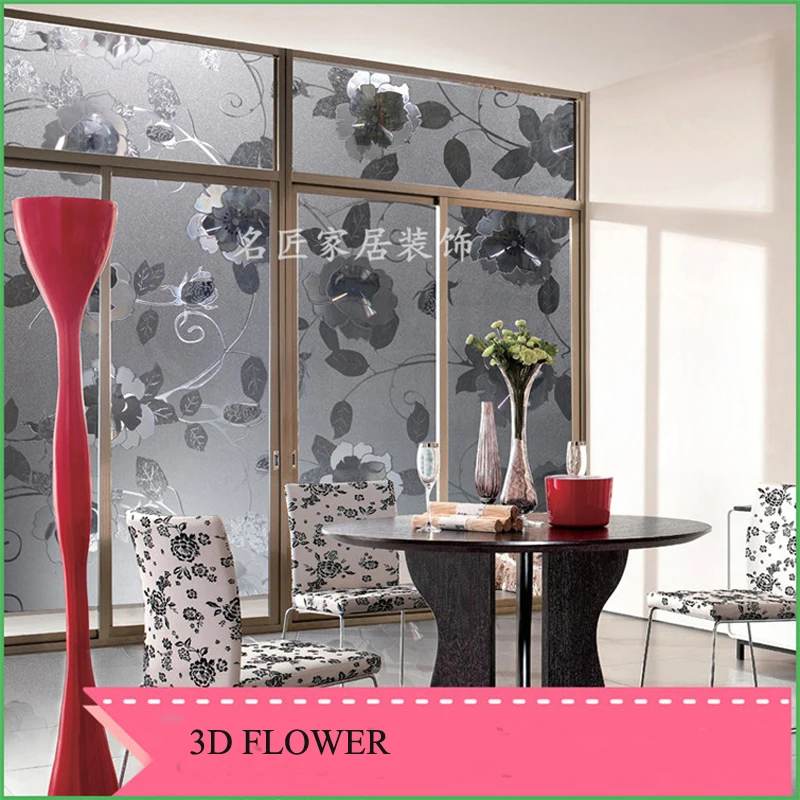 Статические цепляются 3D скраб большой цветок Декоративные Widnow стеклянная пленка 60 см x 300 см