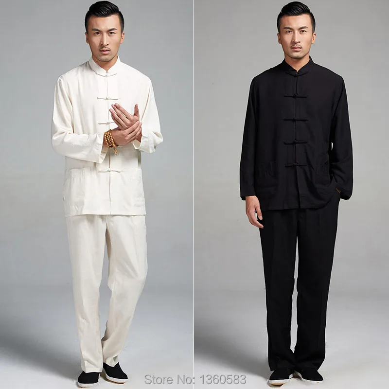 Black/White Traditional Chinese Men's kung fu clothing Long Sleeve Tang