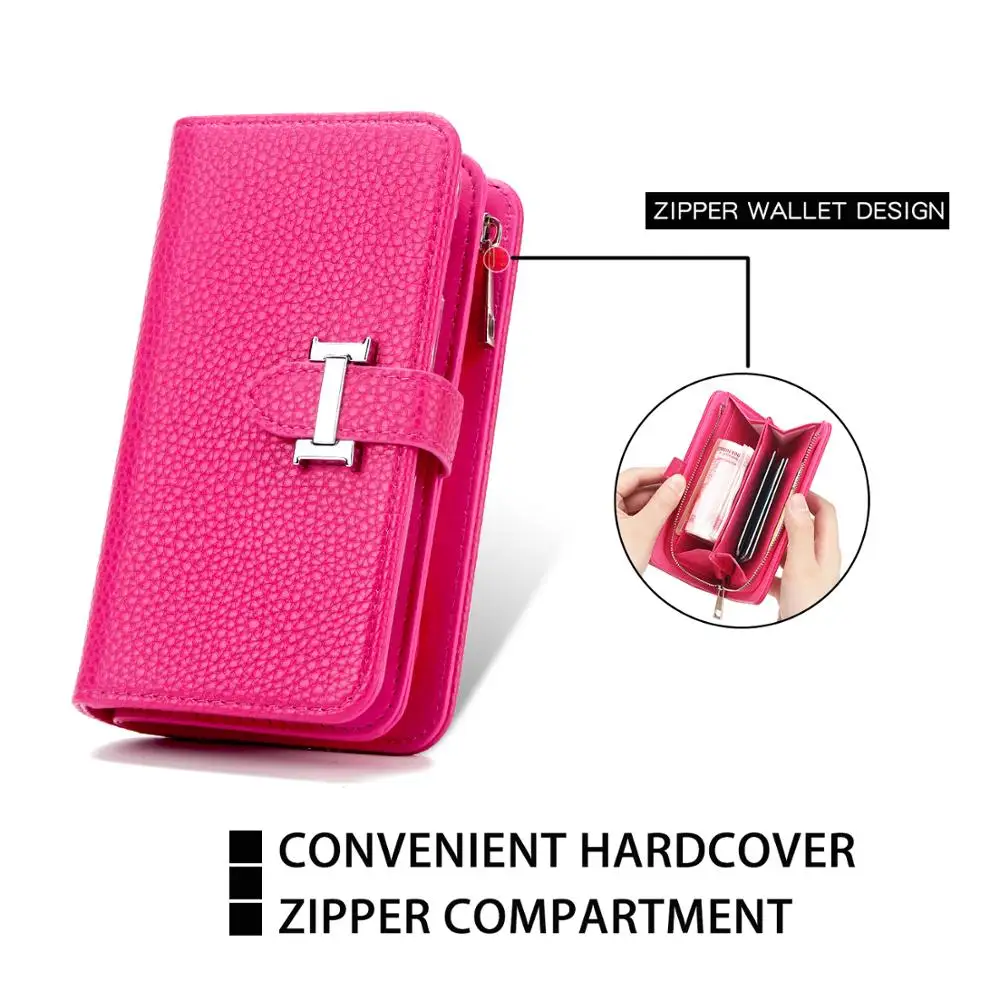 

For Samsung Galaxy S8 S9 Plus PU Leather Zipper Flip Wallet Case for Samsung S10 2 in 1 Multifunction Detachable Handbag