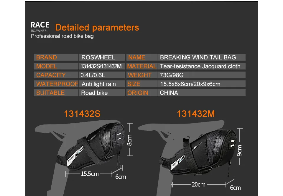Sale ROSWHEEL RACEK SERIES BICYCLE TAIL BAG BIKE SADDLE BAGS CYCLING RIDING EQUIPMENT STORAGE ORGANIZER BAG LIGHT RAIN PROOF 4